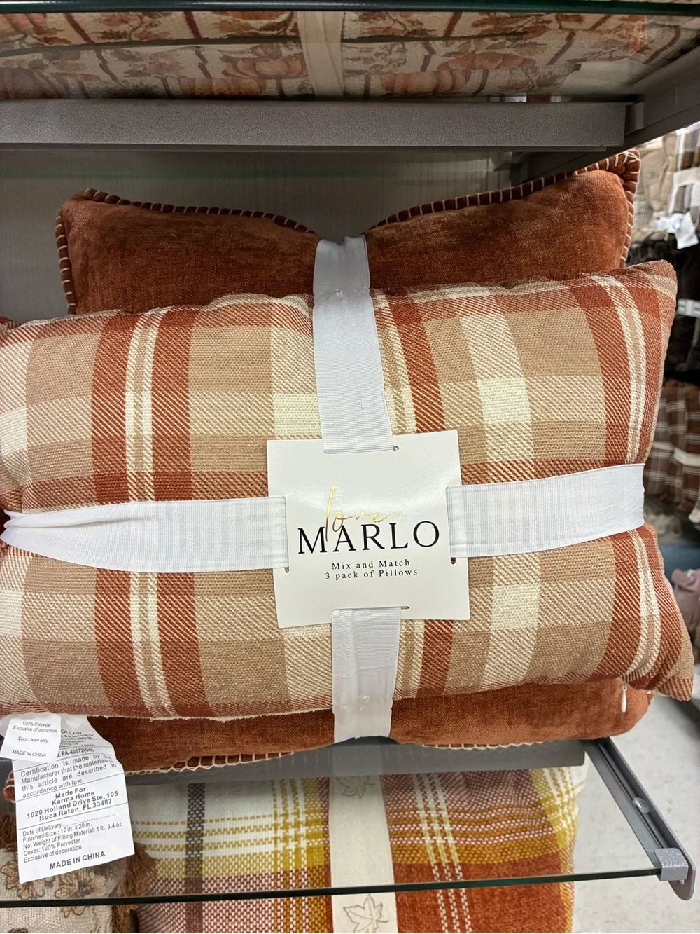 Marlow Plaid and Solid Accent Pillow Set in Rust and Cream